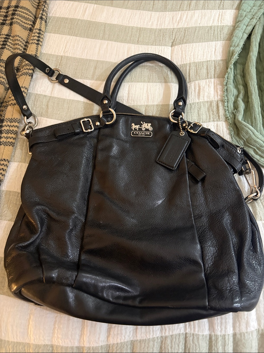 Coach Black Leather Pebbled Tote with Removable Strap